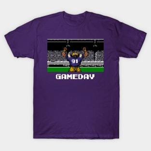 Purple and Gold Football Gameday Retro 8 Bit Linebacker W T-Shirt